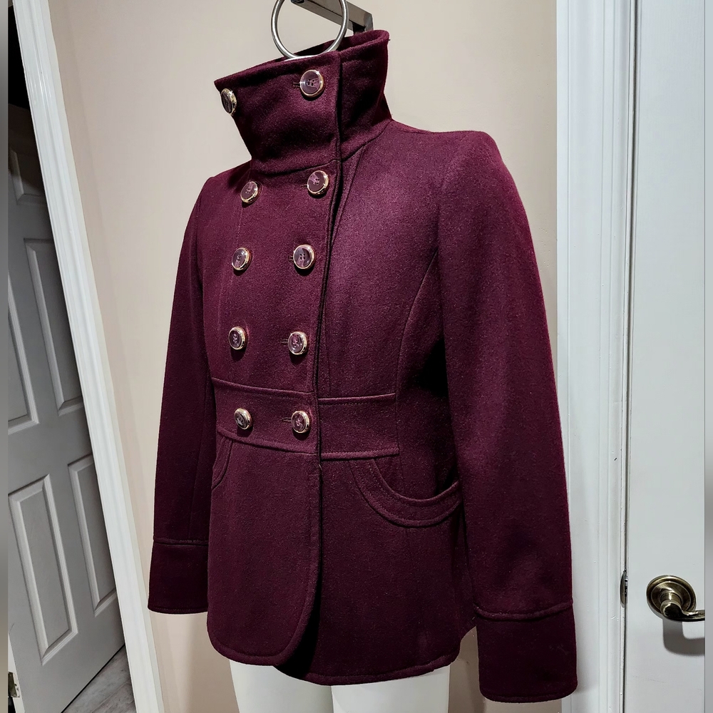 Kenneth Cole New York Double Breasted Funnel Collar Wool Blend Coat Size 14 - Picture 2 of 16